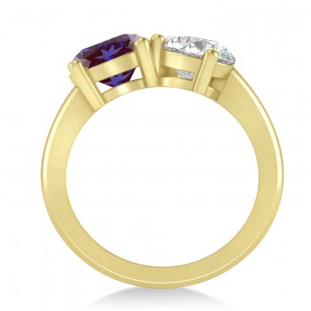 Round/Pear Diamond & Lab Alexandrite Toi et Moi Ring 14k Yellow Gold (4.00ct)