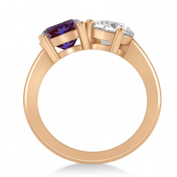 Round/Pear Diamond & Lab Alexandrite Toi et Moi Ring 18k Rose Gold (4.00ct)