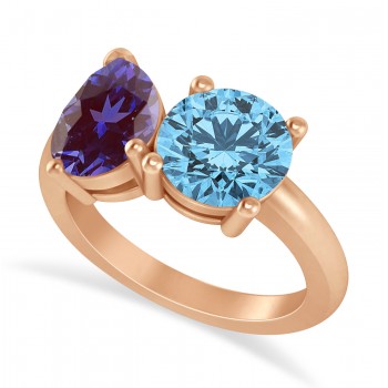 Round/Pear Lab Alexandrite & Blue Topaz Toi et Moi Ring 14k Rose Gold (4.00ct)