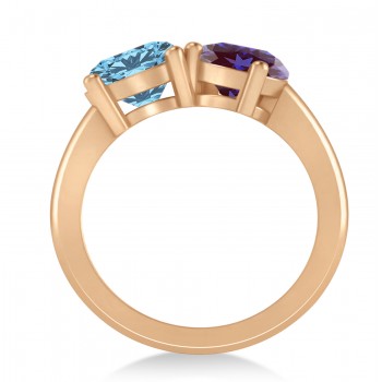 Round/Pear Lab Alexandrite & Blue Topaz Toi et Moi Ring 14k Rose Gold (4.00ct)