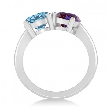 Round/Pear Lab Alexandrite & Blue Topaz Toi et Moi Ring 14k White Gold (4.00ct)