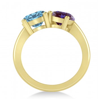 Round/Pear Lab Alexandrite & Blue Topaz Toi et Moi Ring 14k Yellow Gold (4.00ct)