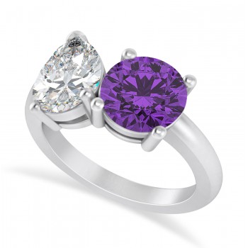 Round/Pear Diamond & Amethyst Toi et Moi Ring 14k White Gold (4.00ct)