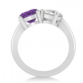 Round/Pear Diamond & Amethyst Toi et Moi Ring 14k White Gold (4.00ct)