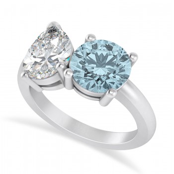 Round/Pear Diamond & Aquamarine Toi et Moi Ring 14k White Gold (4.00ct)