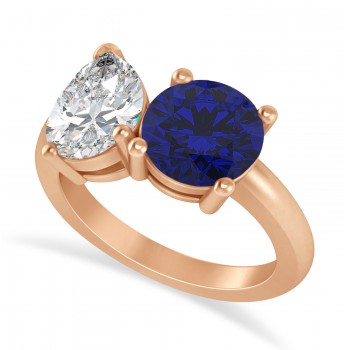 Round/Pear Diamond & Blue Sapphire Toi et Moi Ring 14k Rose Gold (4.00ct)