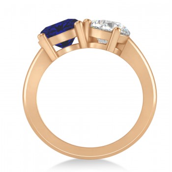 Round/Pear Diamond & Blue Sapphire Toi et Moi Ring 14k Rose Gold (4.00ct)