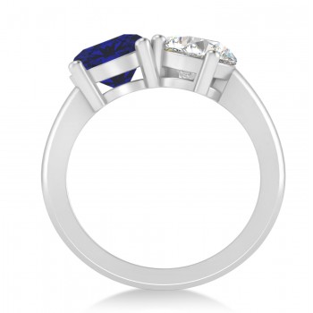 Round/Pear Diamond & Blue Sapphire Toi et Moi Ring 14k White Gold (4.00ct)