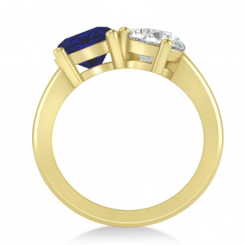 Round/Pear Diamond & Blue Sapphire Toi et Moi Ring 14k Yellow Gold (4.00ct)