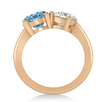 Round/Pear Diamond & Blue Topaz Toi et Moi Ring 14k Rose Gold (4.00ct)