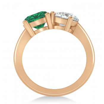 Round/Pear Diamond & Emerald Toi et Moi Ring 14k Rose Gold (4.00ct)