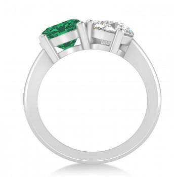 Round/Pear Diamond & Emerald Toi et Moi Ring 14k White Gold (4.00ct)