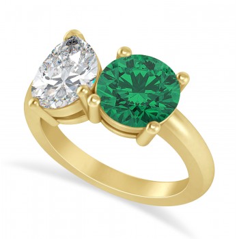 Round/Pear Diamond & Emerald Toi et Moi Ring 14k Yellow Gold (4.00ct)