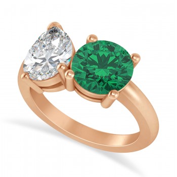 Round/Pear Diamond & Emerald Toi et Moi Ring 18k Rose Gold (4.00ct)