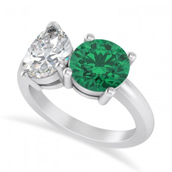 Round/Pear Diamond & Emerald Toi et Moi Ring 18k White Gold (4.00ct)
