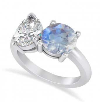 Round/Pear Diamond & Moonstone Toi et Moi Ring Platinum (4.00ct)