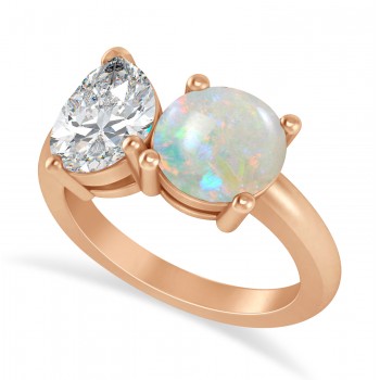 Round/Pear Diamond & Opal Toi et Moi Ring 14k Rose Gold (4.00ct)
