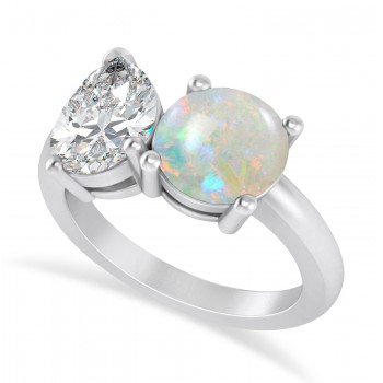 Round/Pear Diamond & Opal Toi et Moi Ring 14k White Gold (4.00ct)