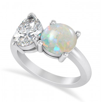 Round/Pear Diamond & Opal Toi et Moi Ring Platinum (4.00ct)