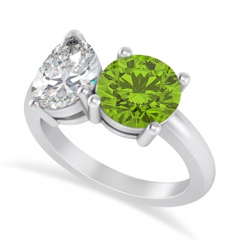 Round/Pear Diamond & Peridot Toi et Moi Ring Platinum (4.00ct)