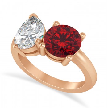 Round/Pear Diamond & Ruby Toi et Moi Ring 14k Rose Gold (4.00ct)