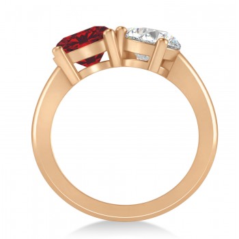 Round/Pear Diamond & Ruby Toi et Moi Ring 14k Rose Gold (4.00ct)