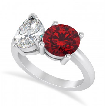 Round/Pear Diamond & Ruby Toi et Moi Ring 14k White Gold (4.00ct)