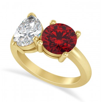 Round/Pear Diamond & Ruby Toi et Moi Ring 14k Yellow Gold (4.00ct)