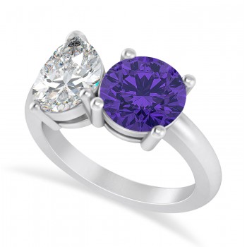 Round/Pear Diamond & Tanzanite Toi et Moi Ring Platinum (4.00ct)