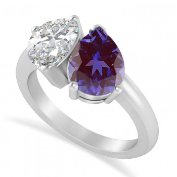 Pear/Pear Diamond & Lab Alexandrite Toi et Moi Ring 14k White Gold (4.00ct)