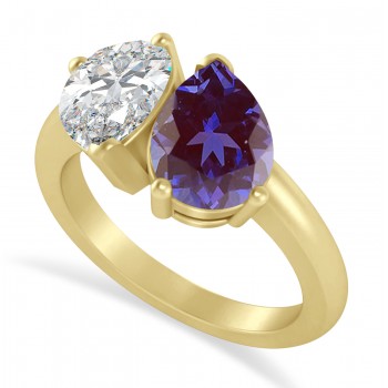 Pear/Pear Diamond & Lab Alexandrite Toi et Moi Ring 14k Yellow Gold (4.00ct)