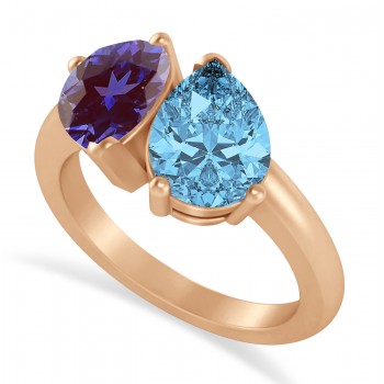 Pear/Pear Lab Alexandrite & Blue Topaz Toi et Moi Ring 14k Rose Gold (4.00ct)