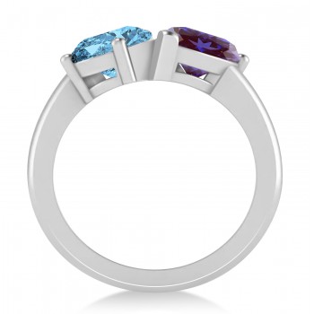 Pear/Pear Lab Alexandrite & Blue Topaz Toi et Moi Ring 14k White Gold (4.00ct)