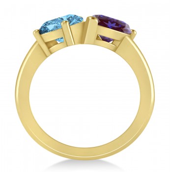 Pear/Pear Lab Alexandrite & Blue Topaz Toi et Moi Ring 14k Yellow Gold (4.00ct)