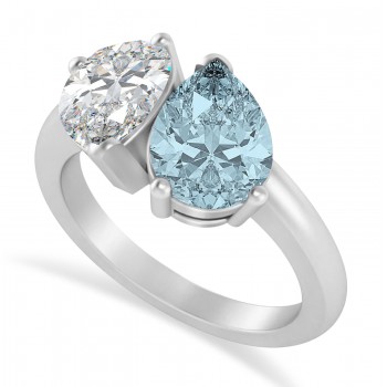 Pear/Pear Diamond & Aquamarine Toi et Moi Ring Platinum (4.00ct)