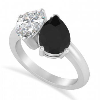 Pear/Pear Black & White Diamond Toi et Moi Ring Platinum (4.00ct)