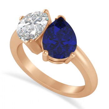 Pear/Pear Diamond & Blue Sapphire Toi et Moi Ring 14k Rose Gold (4.00ct)