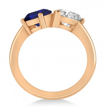 Pear/Pear Diamond & Blue Sapphire Toi et Moi Ring 14k Rose Gold (4.00ct)