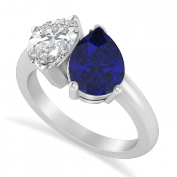 Pear/Pear Diamond & Blue Sapphire Toi et Moi Ring 14k White Gold (4.00ct)