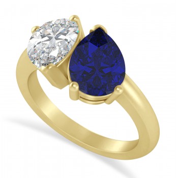 Pear/Pear Diamond & Blue Sapphire Toi et Moi Ring 14k Yellow Gold (4.00ct)