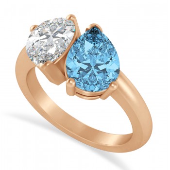 Pear/Pear Diamond & Blue Topaz Toi et Moi Ring 14k Rose Gold (4.00ct)