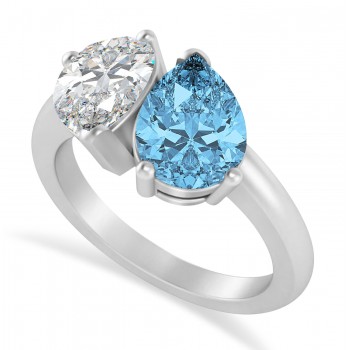 Pear/Pear Diamond & Blue Topaz Toi et Moi Ring 14k White Gold (4.00ct)