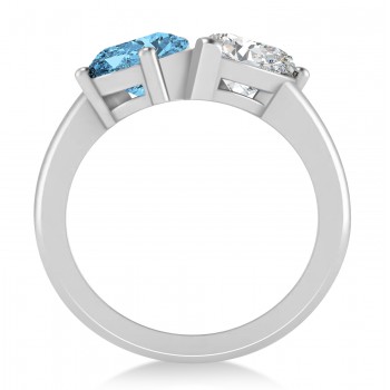 Pear/Pear Diamond & Blue Topaz Toi et Moi Ring 14k White Gold (4.00ct)