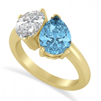 Pear/Pear Diamond & Blue Topaz Toi et Moi Ring 14k Yellow Gold (4.00ct)