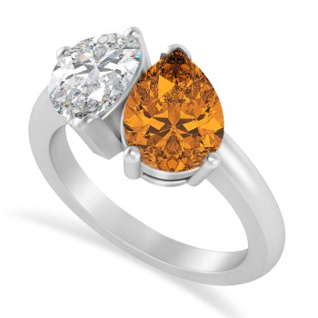 Pear/Pear Diamond & Citrine Toi et Moi Ring Platinum (4.00ct)