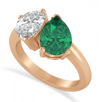 Pear/Pear Diamond & Emerald Toi et Moi Ring 14k Rose Gold (4.00ct)