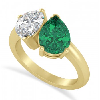 Pear/Pear Diamond & Emerald Toi et Moi Ring 18k Yellow Gold (4.00ct)