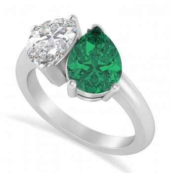 Pear/Pear Diamond & Emerald Toi et Moi Ring Platinum (4.00ct)