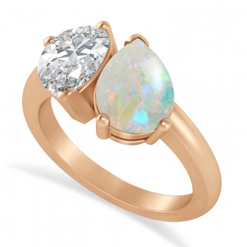 Pear/Pear Diamond & Opal Toi et Moi Ring 14k Rose Gold (4.00ct)