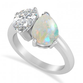 Pear/Pear Diamond & Opal Toi et Moi Ring 14k White Gold (4.00ct)